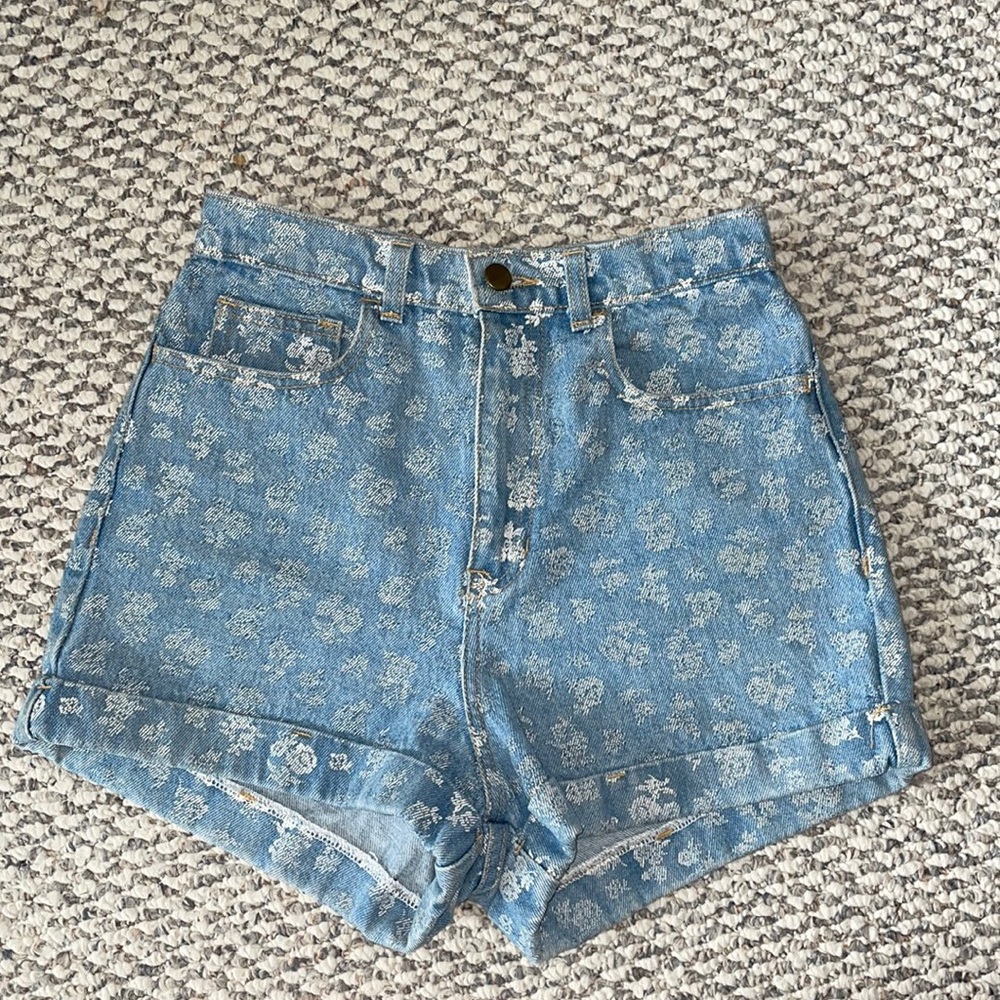 High waisted floral denim shorts